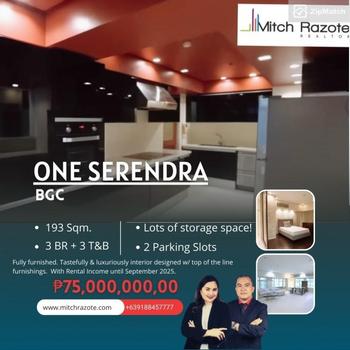 3 Bedroom Condominium Unit For Sale in One Serendra