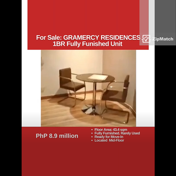 1 Bedroom Condominium Unit For Sale in The Gramercy Residences