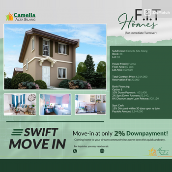 3 Bedroom House and Lot For Sale in Camella Alta Silang