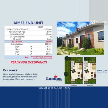 1 Bedroom House and Lot For Sale in Lumina Homes Bauan